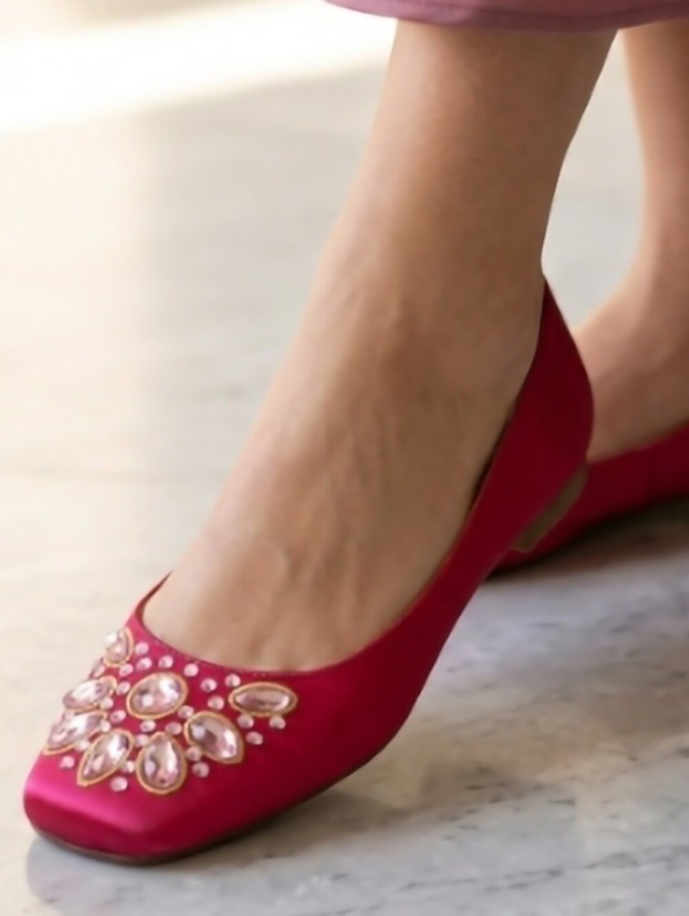 twiggy LONDON Hot Pink Satin Jeweled Ballet Flats